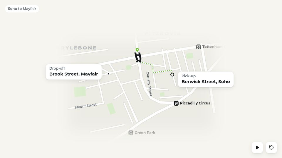 Walking journey from Soho to Mayfair